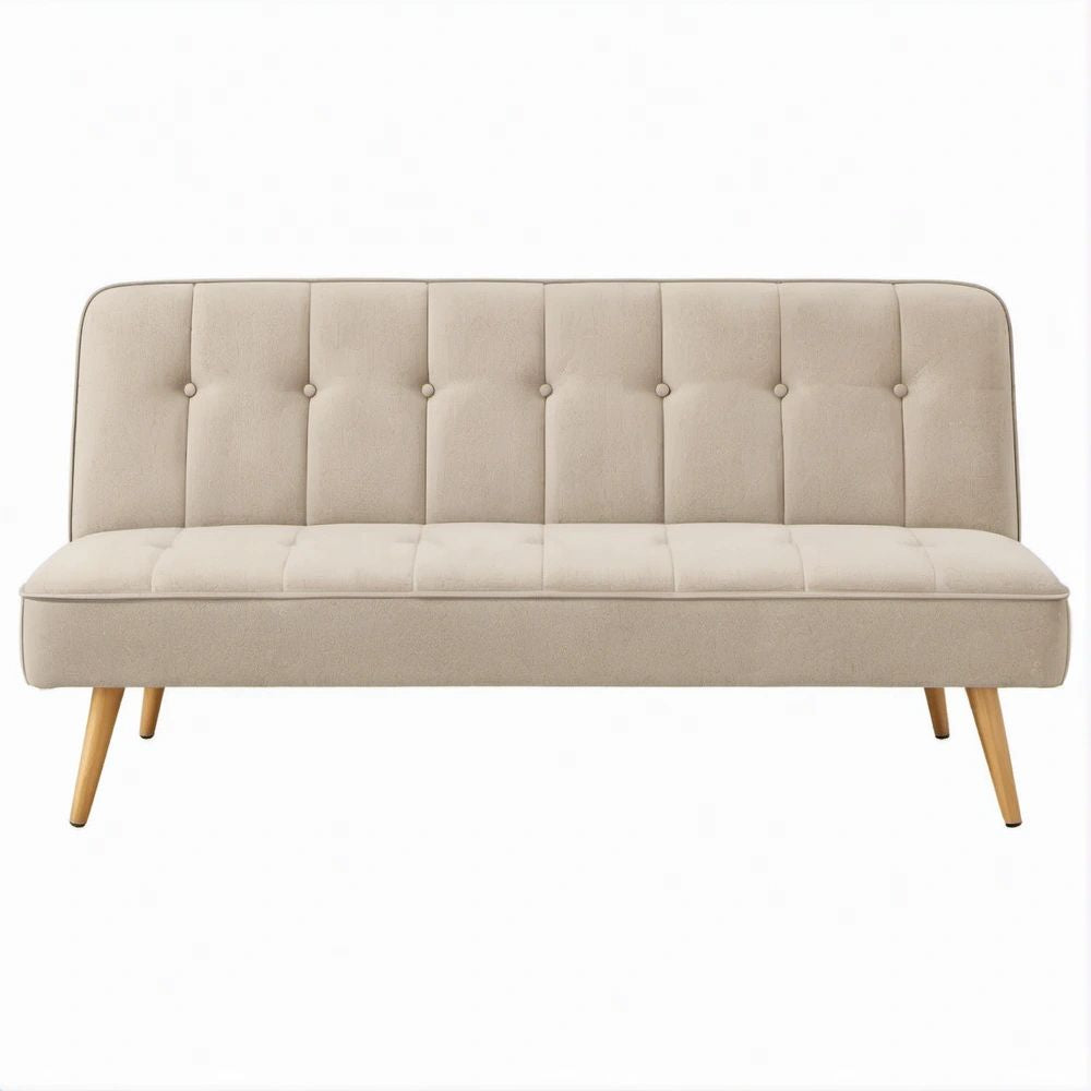Beige Polyester Upholstered Sofa with Natural Rubberwood Legs, 71 x 33 x 33 in