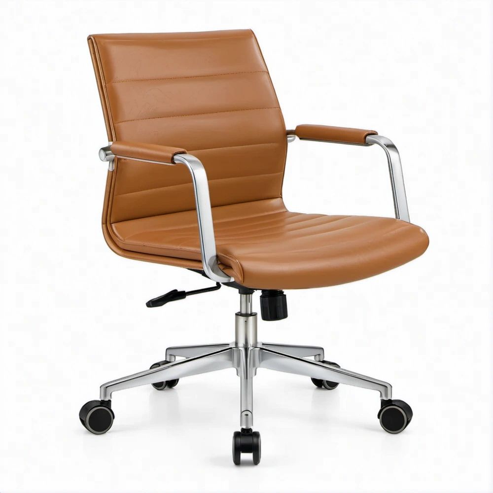 Tan PU Leather Executive Office Chair with Adjustable Height, Swivel Base and Wheels, 23.6 x 23.2 x 36.2-40.2 in