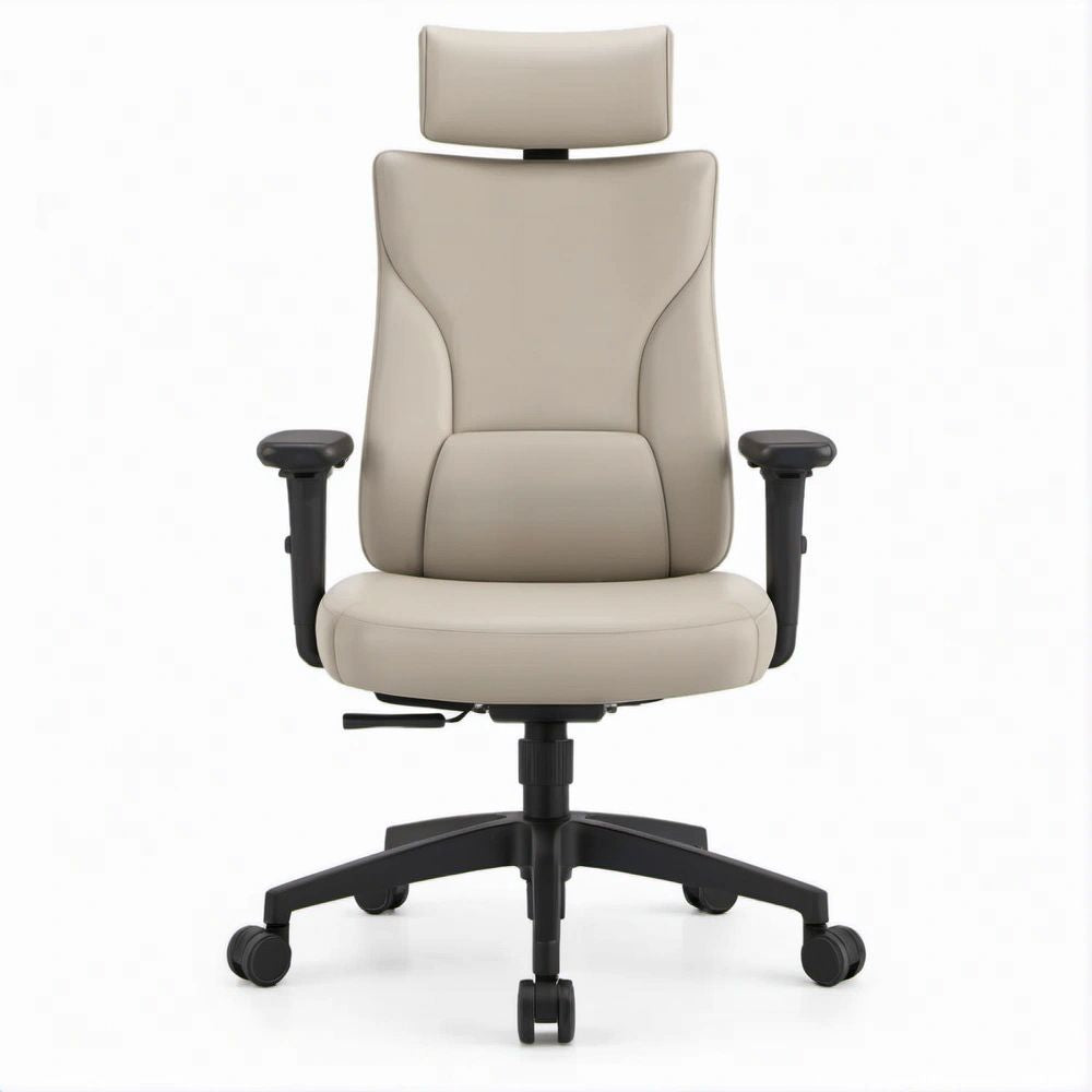 Beige and Black High-Back PU Leather Executive Chair with Adjustable Headrest and Armrests, 27.2 x 27.2 x 47.2-51.2 in
