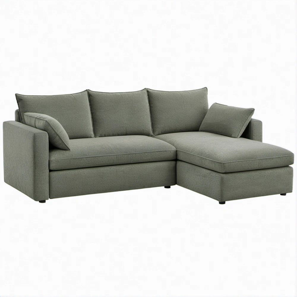 Green Polyester L-Shaped Sectional Sofa with Right-Facing Chaise, 83 x 55 x 34 in