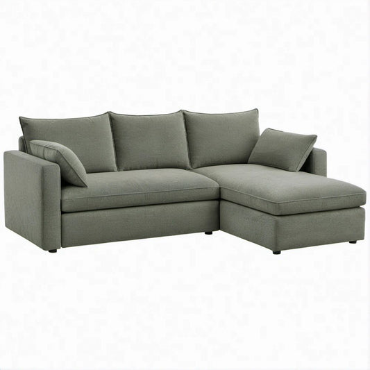 Green Polyester L-Shaped Sectional Sofa with Right-Facing Chaise, 83 x 55 x 34 in