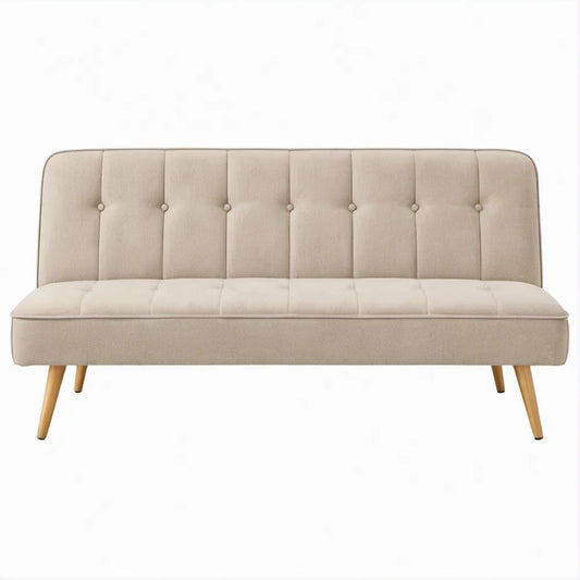 Beige Polyester Upholstered Sofa with Natural Rubberwood Legs, 71 x 33 x 33 in