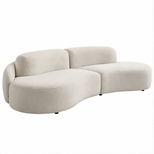 Ivory Curved 2-Seat Bouclé Sofa, 86.6 x 39.4 x 28.3 in
