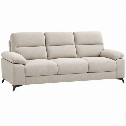 Contemporary 3-Seater Beige Boucle Upholstered Sofa with Black Legs, 210 x 92 x 88 cm