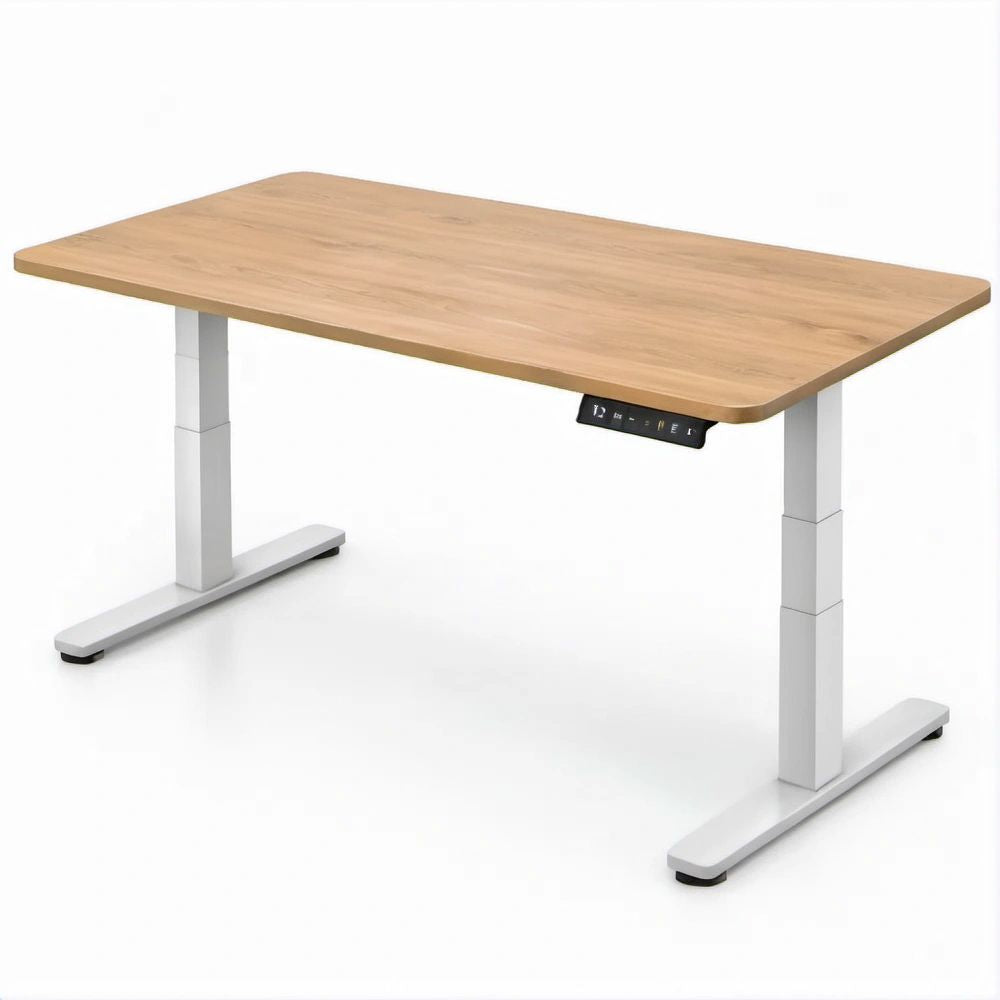 Electric Height-Adjustable Standing Desk, Natural Oak Top and White Steel Frame, 48 x 24 x 28.3-47.6 in