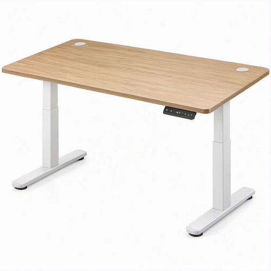 Electric Height-Adjustable Desk, Natural Oak and White, 48 x 24 x 28-47 in