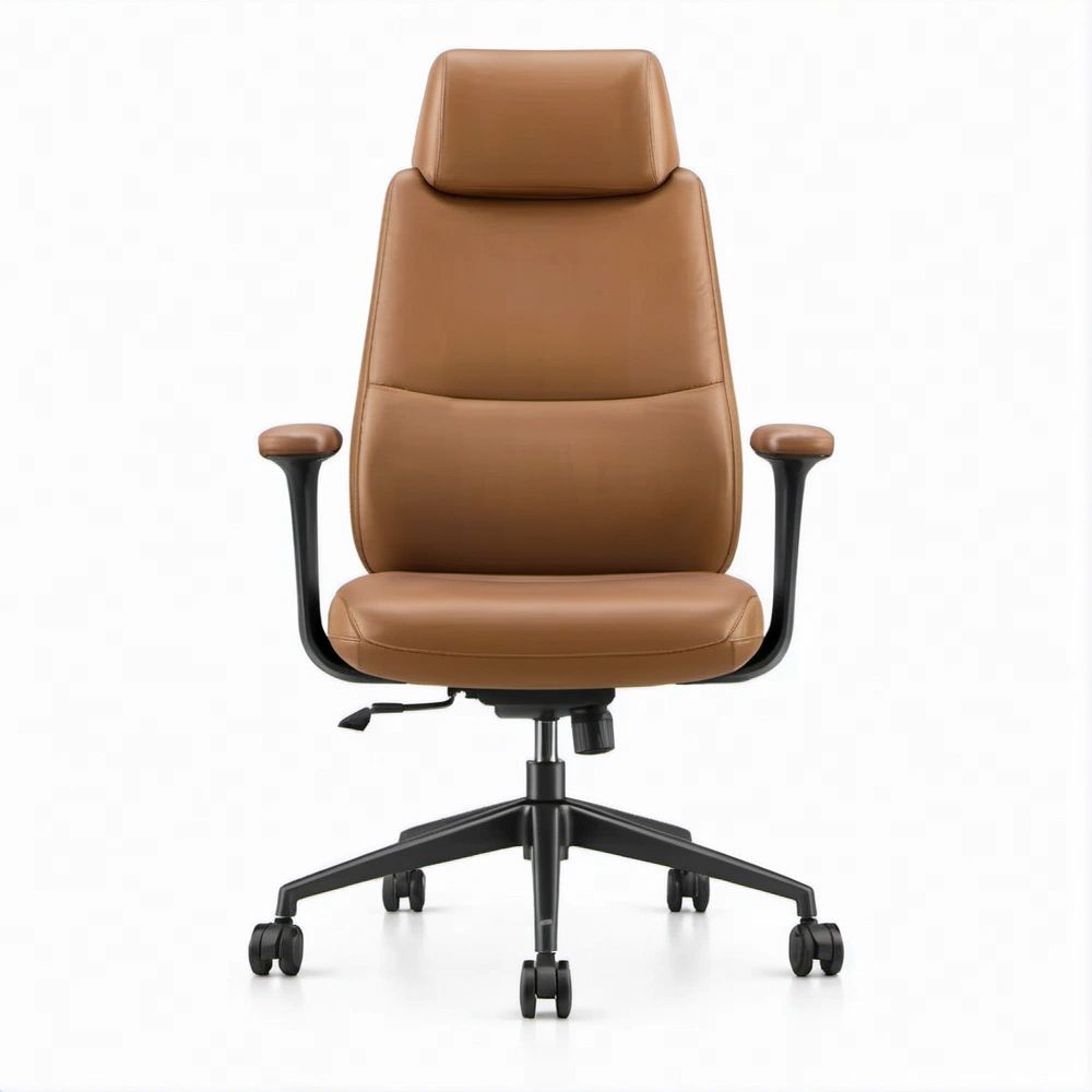 Brown and Black High-Back Executive Office Chair with PU Leather Upholstery, Headrest, Armrests and Swivel Base, 26.4 x 27.6 x 45.3-49.2 in