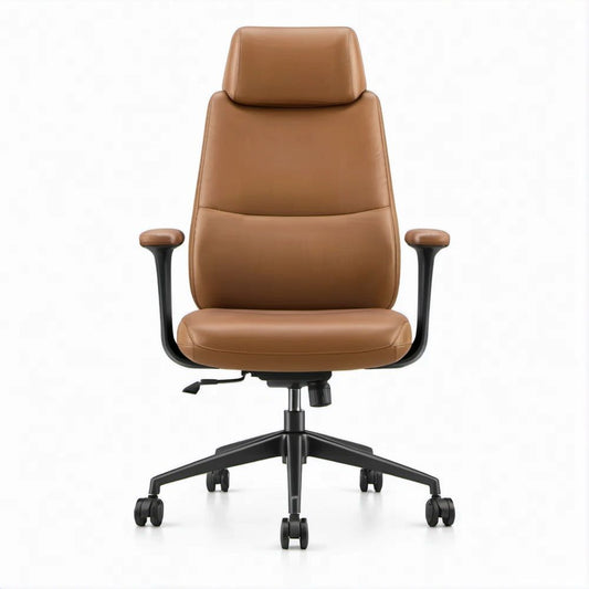 Brown and Black High-Back Executive Office Chair with PU Leather Upholstery, Headrest, Armrests and Swivel Base, 26.4 x 27.6 x 45.3-49.2 in