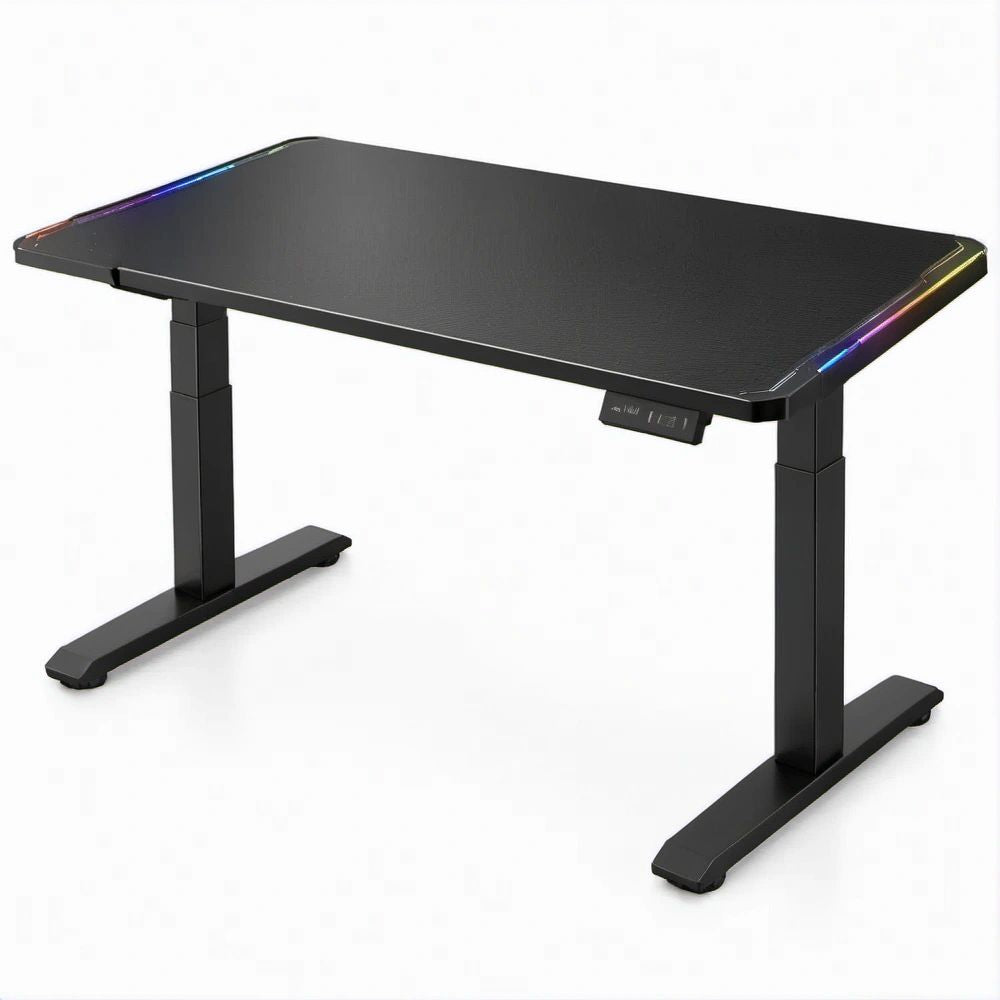 55 x 24 in Black Electric Height-Adjustable Desk with Multicolor LED Lighting, 28.3-47.2 in Height Range