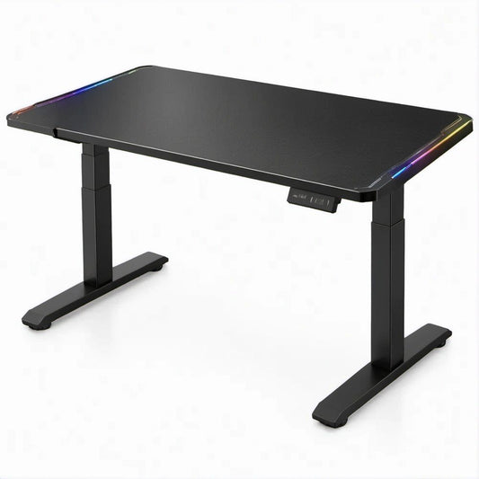 55 x 24 in Black Electric Height-Adjustable Desk with Multicolor LED Lighting, 28.3-47.2 in Height Range