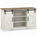 58 x 18 x 36 in White and Brown Sliding Barn Door Sideboard with Black Hardware