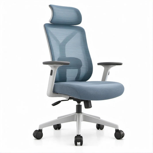 Ergonomic High-Back Mesh Office Chair with Adjustable Headrest, Blue/Gray/Black, 27.6 in W x 27.6 in D x 47.2-51.2 in H