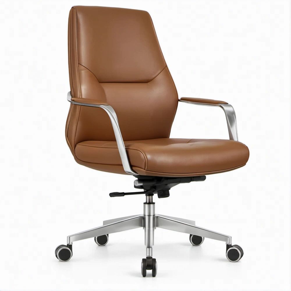 Brown PU Leather High-Back Executive Office Chair, 25.6 x 25.2 x 45.3-49.2 in