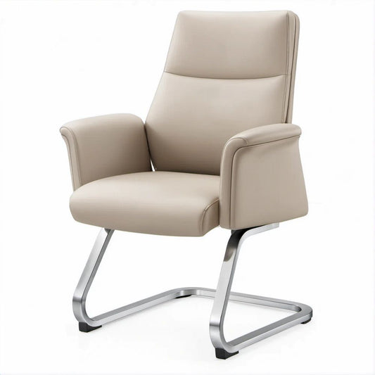 Beige PU Leather Executive Guest Chair with Arms, 25.6 x 27.6 x 41.3 in