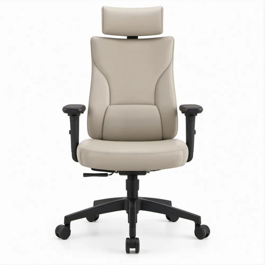 Beige and Black High-Back PU Leather Executive Chair with Adjustable Headrest and Armrests, 27.2 x 27.2 x 47.2-51.2 in